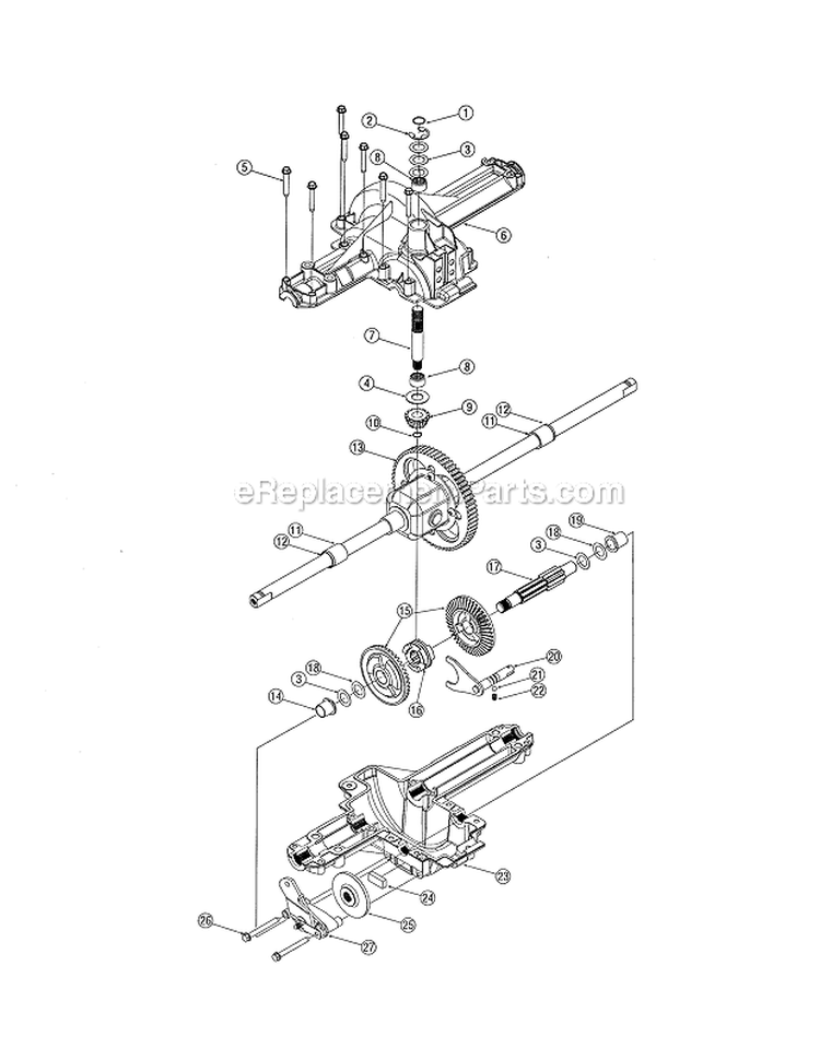 Transmission Assembly Diagram and Parts List for 13AN771H729  Yard Man Lawn Tractor
